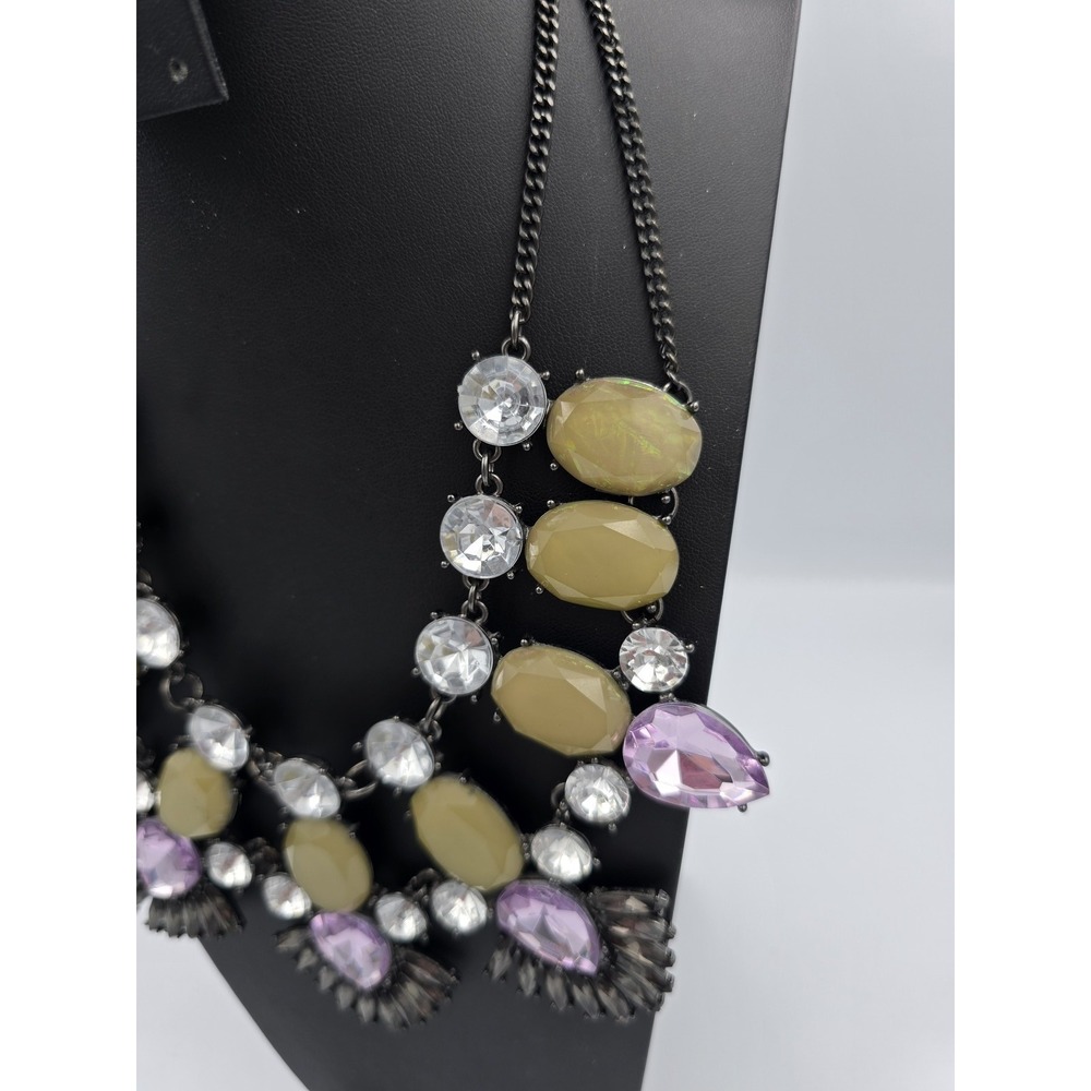 Statement Bib Necklace Multi-Color Rhinestone & Cabochon Fashion Jewelry - Picture 9 of 16